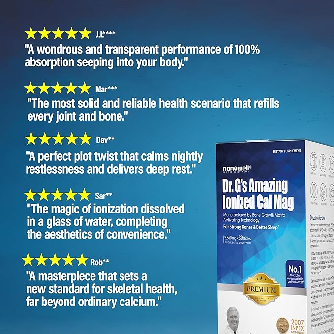 Dr. G's Amazing Ionized Cal Mag 2860mg (Premium) - Bone Strength and Bone Health Supplement with Ionized Calcium &amp Magnesium Powder Stick Packs - 10 Sticks x 2 Packs (20 Count)