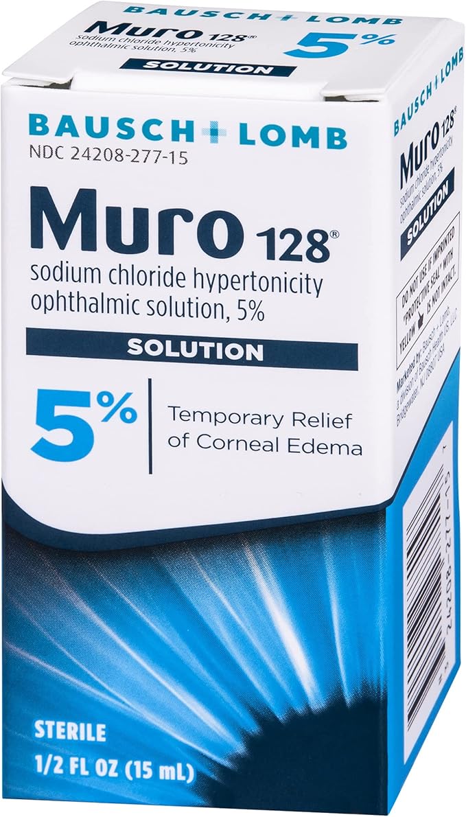 Muro 128 5% Sodium Chloride Hypertonicity Ophthalmic Solution from Bausch + Lomb 0.5 Fl Oz (15 mL) - 3 Pack