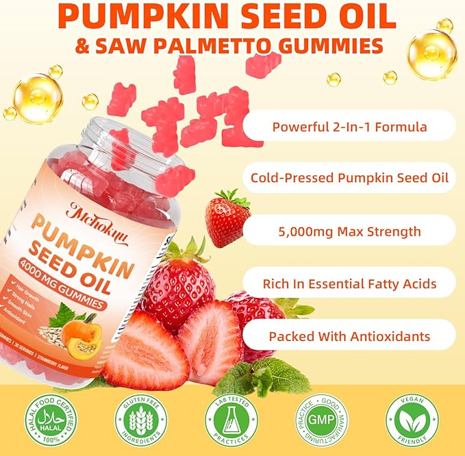 NAC Gummies &amp Pumpkin Seed Oil Antioxidant Supplement Gummies Strawberry Flavor 120 Counts Bundle