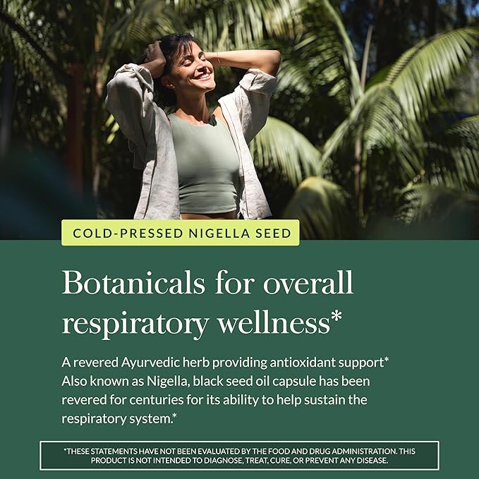 Gaia Herbs Black Seed Oil - Cold-Pressed Capsules with Nigella Seed Traditionally Used for Lung Respiratory &amp Antioxidant Support* - Herbal Supplement - 60 Vegan Liquid Phyto-Caps (30 Servings)