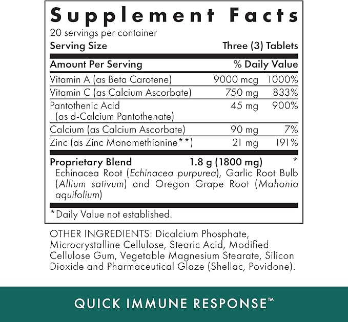 Michael's Health Naturopathic Programs Quick Immune Response - 60 Vegetarian Tablets - Immune System Support - With Vitamin A Vitamin C &amp Zinc - 20 Servings