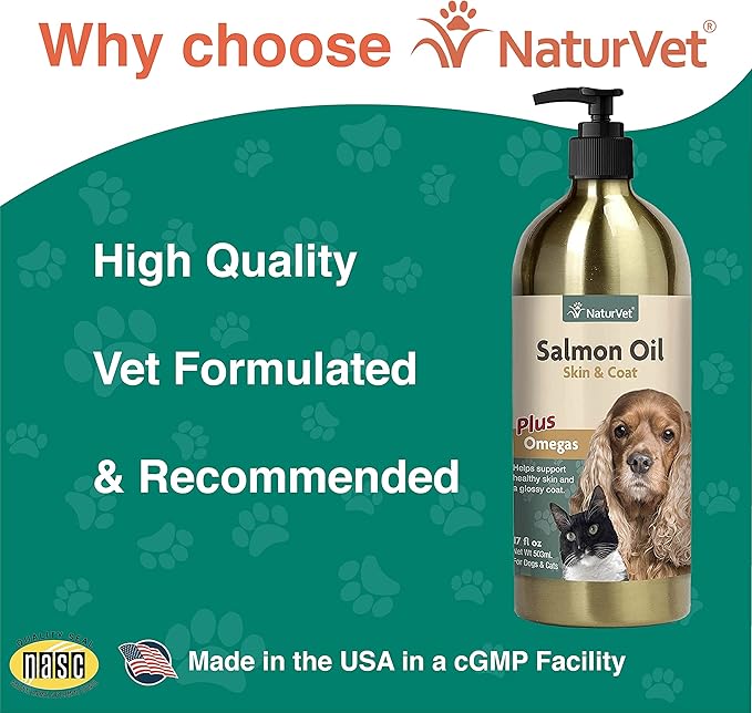NaturVet – Salmon Oil Skin &amp Coat Plus Omegas | Supports Healthy Skin &amp Glossy Coat | Natural Source of Omega-3 &amp 6 Fatty Acids | for Dogs &amp Cats (17 oz Oil)
