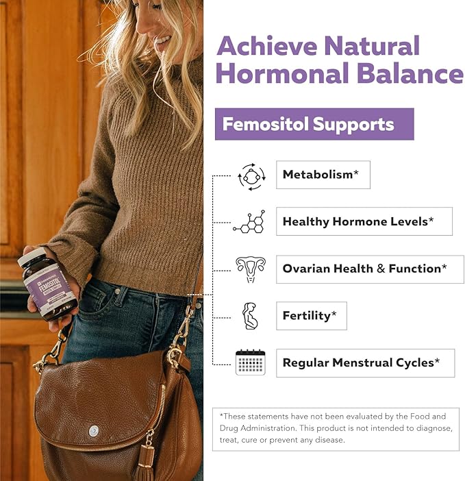 Femositol® Myo-Inositol &amp D-Chiro Inositol Complex Supplement - Clinically Validated 40:1 Ratio (Vitamin B8)| Hormonal Balance &amp Healthy Ovarian Function Support (90 Capsules – 30 Servings)