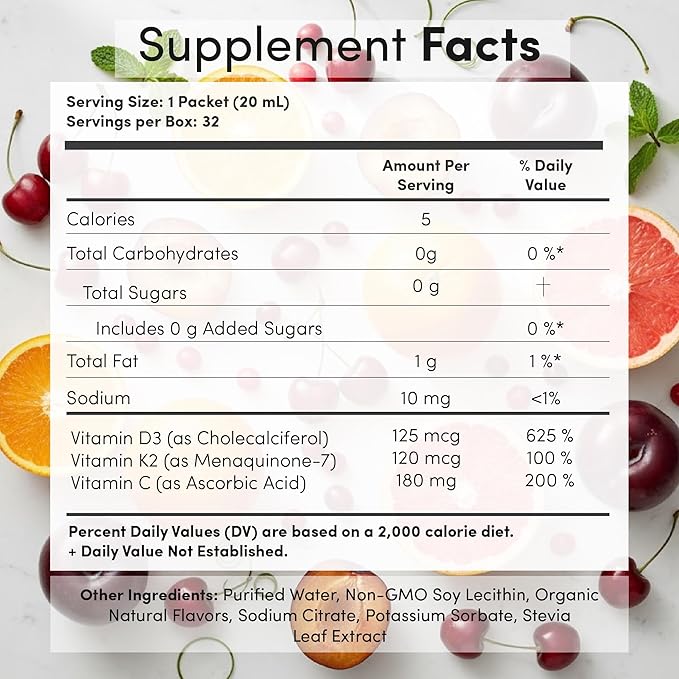 Aurora Nutrascience Liposomal D3 with K2 Mega-Pack - Liquid Vitamin D 3 K 2 Supplement for Adults Healthy Immune and Bone Support Vegan MCT-Enhanced Superior Absorption - 32 Single Serve Packets