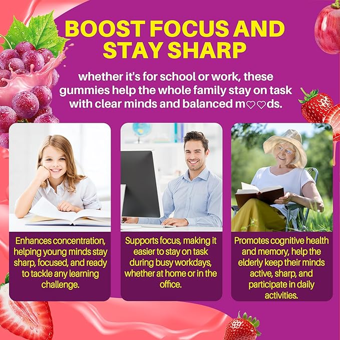 5HTP Gummies for Adults &amp Kids 8+ Melatonin Free Gummies with Magnesium Glycinate GABA L-Glycine Ashwagandha Vitamin B6 for Delicious Zzzs Brain &amp Muscle Relaxation 0 Sugar 60 Count (Pa