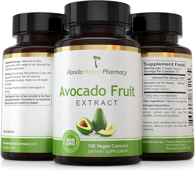 Florida Herbal Pharmacy Avocado Fruit Extract Supplement Capsules 10:1 (120 Capsules)