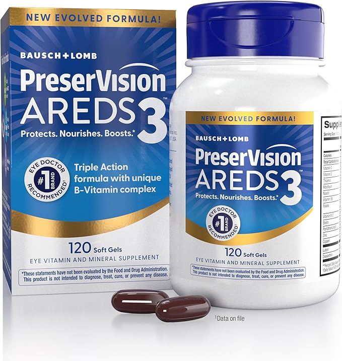 PreserVision AREDS3 Eye Vitamins #1 Eye Doctor Recommended Brand AREDS 2 Formula with 8 B-Vitamin Complex Promotes Healthy Cellular Eye Function* 3-in-1 Macular Supplement 120 Softgels