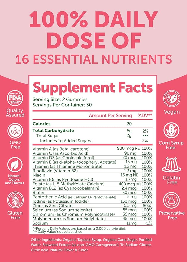 Lunakai USA Made Womens Multivitamin Gummies – Delicious Daily 16 Multi Vitamins for Women – Wellness Energy &amp Essential Health Support 60ct