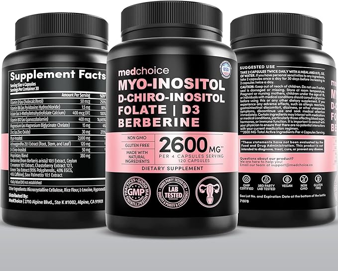 14-in-1 Women’s Inositol Complex Supplement – 40:1 Myo &amp D-Chiro Inositol with Folate Vitamin D3 Zinc Magnesium &amp Botanicals for Hormone &amp Feminine Wellness Support – (120 Capsules) (Pa