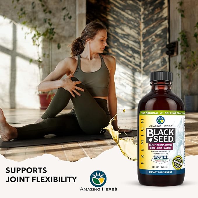 Amazing Herbs Premium Black Seed Oil - Gluten Free Non GMO Cold Pressed Nigella Sativa Aids in Digestive Health Immune Support Brain Function - 8 Fl Oz