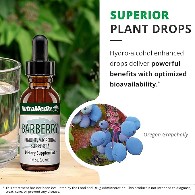 NutraMedix Barberry Immune Support &amp Antioxidants Supplement - Liquid Oregon Grape Root Extract for Gut Health Immunity &amp Microbial Support - Herbal Tinctures for Immune Health (1oz / 30ml)