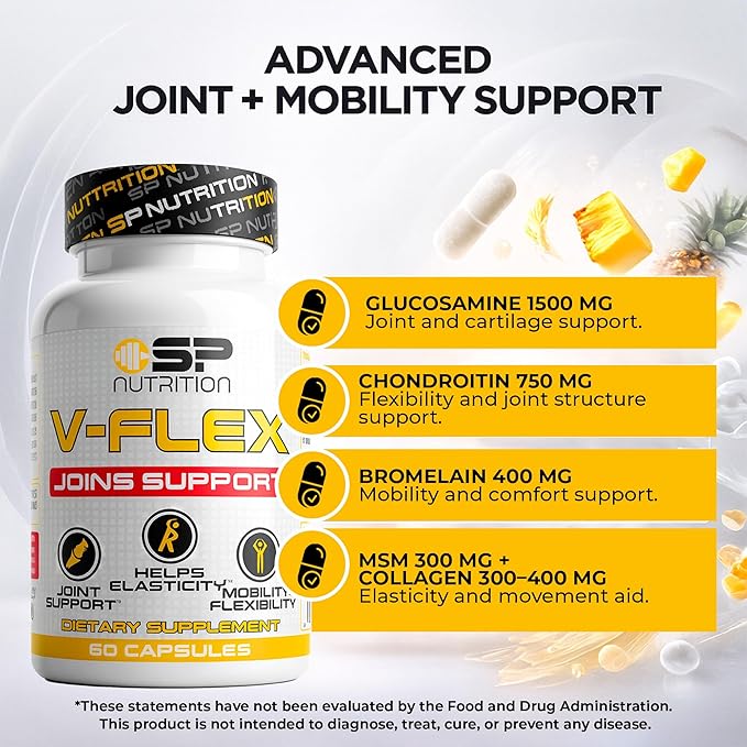 SP Nutrition V-Flex – Advanced Joint Support Supplement with Glucosamine Chondroitin MSM Collagen &amp Hyaluronic Acid – Supports Mobility &amp Flexibility – 120 Capsules