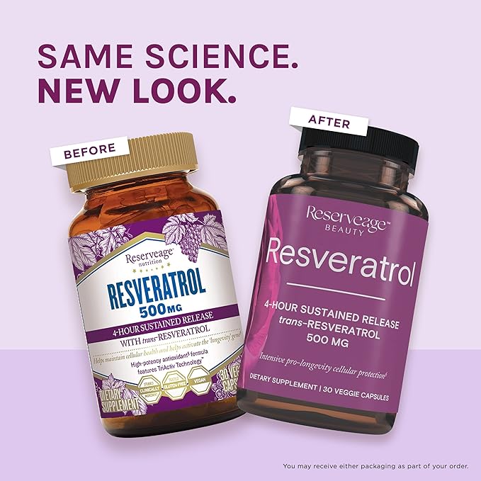 Reserveage Beauty Resveratrol 500 mg Antioxidant Supplement for Heart and Cellular Health Supports Healthy Aging and Immune System Paleo Keto 30 Capsules
