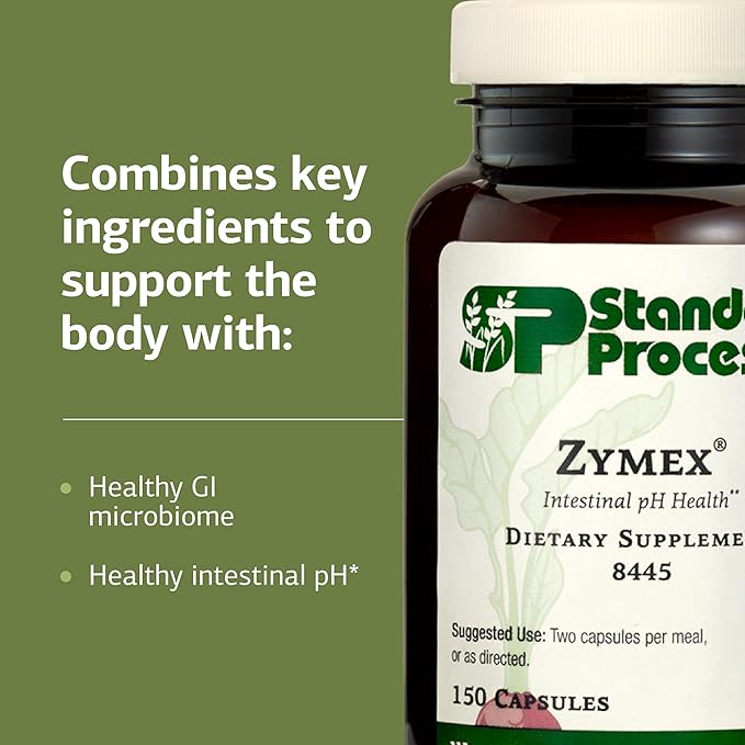 Standard Process Zymex Capsules - Digestive Health Support - Supports Intestinal Health &amp Balanced pH - Gut Health Supplement with Rice Bran Spanish Moss Carrots &amp Beets - Non-Dairy - 150 Ca