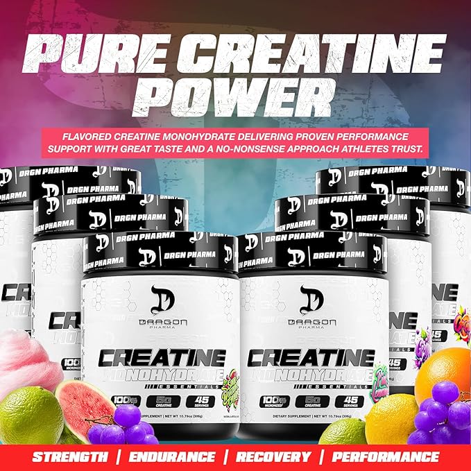Dragon PHARMA Creatine Monohydrate Aid Muscle Recovery Post-Workout Supplement Antioxidant Support (45 Servings Cotton Candy)