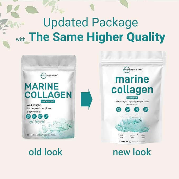 Micro Ingredients Marine Collagen Peptides Powder 1 lb | Type I Marine Collagen + Natural Protein | Wild-Caught Fish Source | Unflavored | Pescatarian Non-GMO