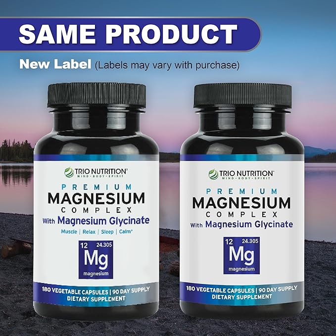 Trio Nutrition Magnesium Complex 90 Day Supply 420 mg | Natural Calm Relax Stress Relief and Muscle Recovery |Magnesium Glycinate Supplement with Vitamin B6 for Rapid Absorption*