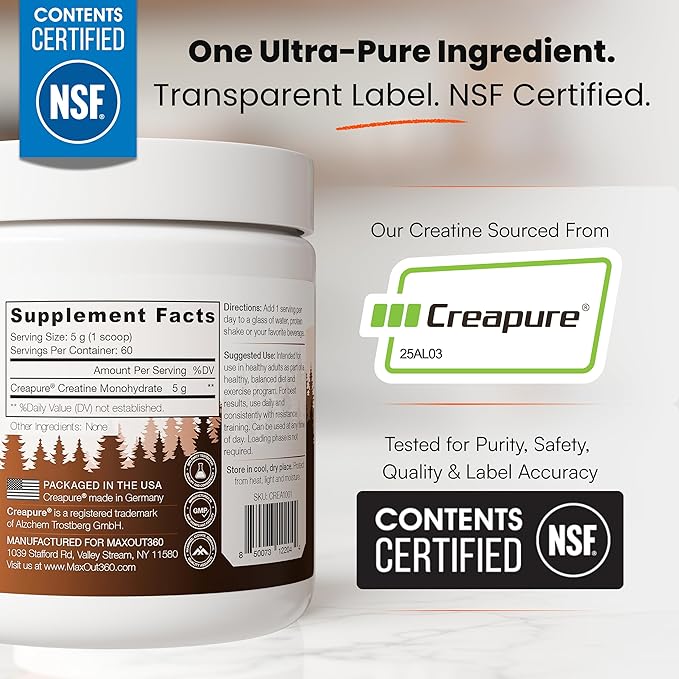Creapure Creatine Monohydrate Powder 60 Servings Unflavored NSF Certified Creatine for Muscle Growth Strength &amp Recovery Pure German Creatine Monohydrate for Women &amp Men
