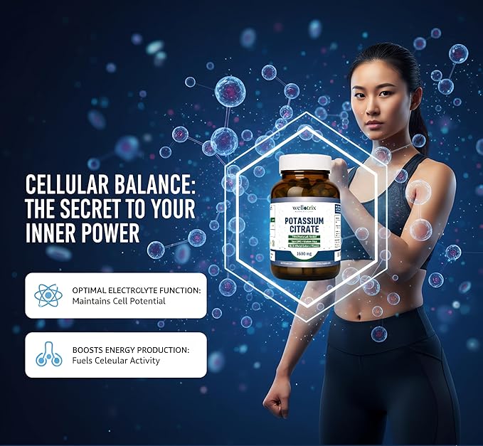 Wellotrix Potassium Citrate 1600 mg – 120 Vegan Capsules – Electrolyte Balance Kidney Support Urinary pH Health – Non-GMO Gluten-Free Made in USA – Vegan Formula