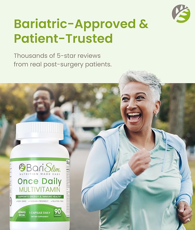 BariSlim Once Daily Bariatric Multivitamin Capsule - 45mg of Iron - Bariatric Vitamin &amp Supplement for Post Bariatric Surgery Including Gastric Bypass &amp Gastric Sleeve | 90 Day Supply