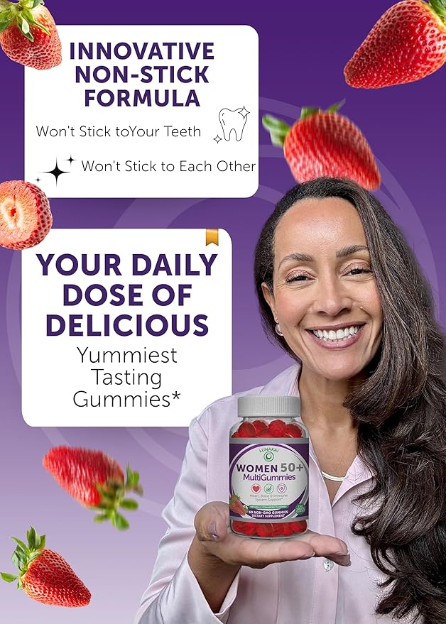 Lunakai USA Made 50 Plus Women's Multivitamin Gummies - Delicious Formula Enhanced with Essential Vitamins &amp Minerals for Health &amp Vitality - 6 Pack