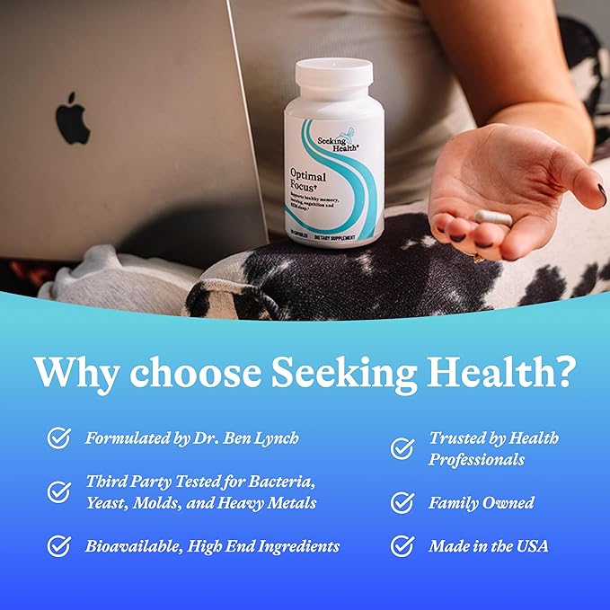 Seeking Health Optimal Focus Stimulant-Free and Caffeine-Free Nootropic Support for Memory and Focus with Choline DHA from Algae American Ginseng Vegan and Vegetarian (60 Capsules)