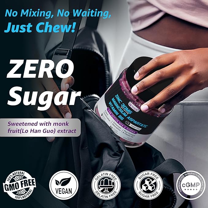 Zinc and Magnesium Supplement Zinc Magnesium Aspartate Post Workout Gummies for Men Women with Vitamin B6 B12 D3 Turmeric for Nighttime Recovery Reduce Fatigue Boost Immunity &amp Sleep 120 C