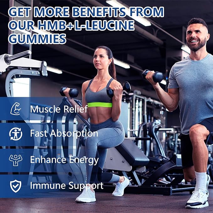 2 Packs HMB and Leucine Supplements Gummies for Men Women - 4500MG HMB ＆ Leucine for Muscle Recovery &amp Growth Support Non-GMO Gluten-Free Adults &amp Elder Apple Flavor 120 Counts