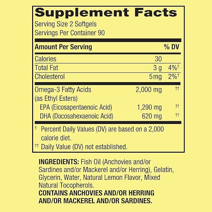 Omega 3 Fish Oil 2000mg- Softgels 180ct (Pack of 1)