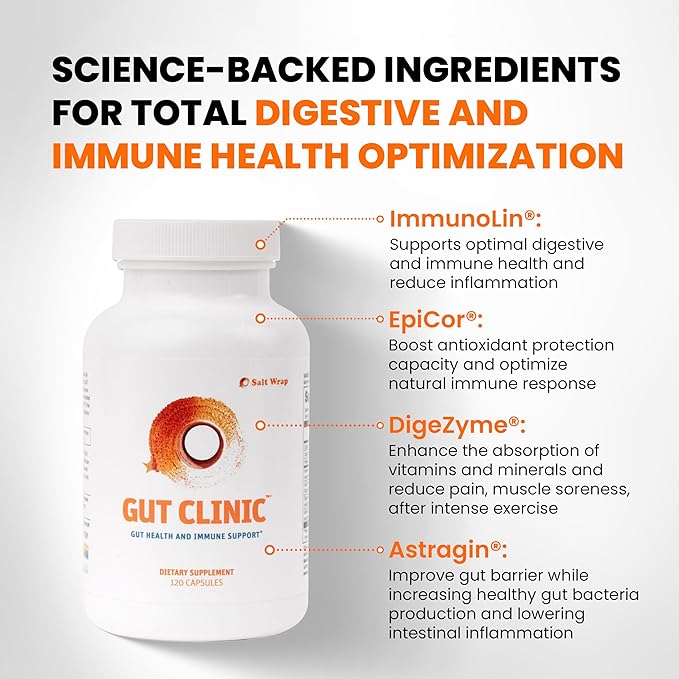 SaltWrap Gut Clinic Postbiotics - Gut Health Complete Gut Repair Barrier &amp Immune Support - Helps Bloating Gas &amp Indigestion - 90 Capsules