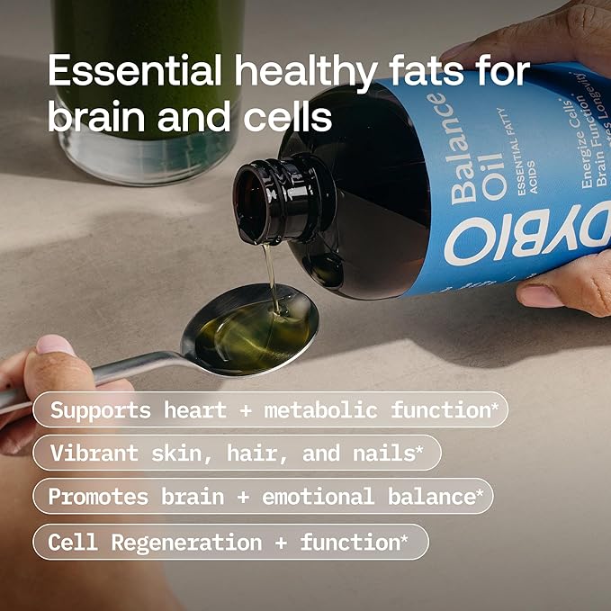 BodyBio Balance Oil - Vegan Omega 3 6 Supplement – Cold-Pressed Safflower &amp Flaxseed Oil – Supports Brain Function Healthy Skin and Mood