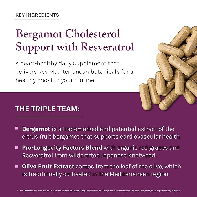 Reserveage Beauty Bergamot Cholesterol Support with Resveratrol - Antioxidant Supplement for Cardiovascular Support &amp Heart Health - Vegan &amp Non-GMO - 30 Capsules (30 Servings)