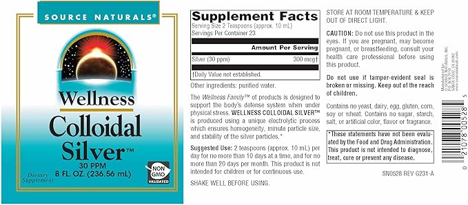 Source Naturals Wellness Colloidal Silver 30 ppm Supports Physical Well Being* - 8 Fluid oz