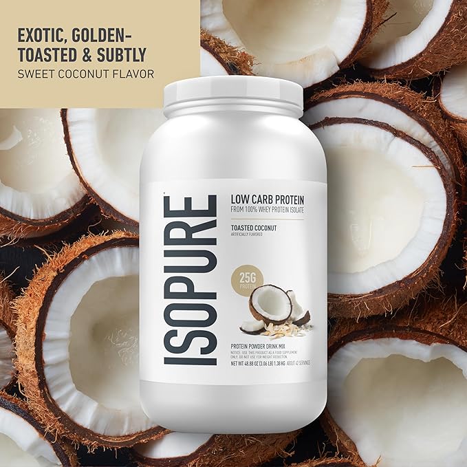 Isopure Low Carb 100% Pure Whey Isolate Protein Powder Gluten Free With Vitamins Toasted Coconut 25g Protein Per Serving 3 Lbs 42 Servings (Packaging May Vary)