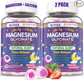 Neviss Magnesium Glycinate + Calcium Filled Gummies for Adults and Kids 4+ Kids Sleep Gummies Melatonin Free No Sugar Magnesium Supplement w/B6 D3 L-Theanine for Zzz Relax BrainBoneMuscle 2Pack