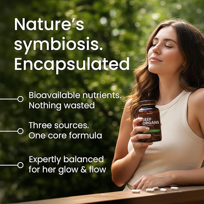 Grass Fed Beef Organ Supplement for Women with Super Greens &amp Antioxidant Fruits – 60+ Bioavailable Nutrients for Hormone Balance Cycle Comfort Primal Energy Immunity Hair &amp Skin – 3 Month
