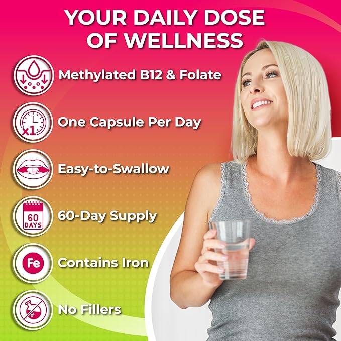 Women's Daily Multivitamin with Iron - Vegan Methylated Multivitamin for Women with Biotin Organic Superfoods Probiotics B-Complex - Energy Gut &amp Optimal Health Support – Easy to Swallow Capsu
