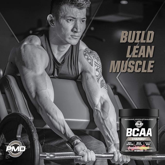 PMD Sports BCAA Charged Amino Acid Drink Mix for Performance Recovery Endurance and Hydration - Increase Muscle Function for Workout and Daily Energy - Strawberry Lemonade (30 Servings)
