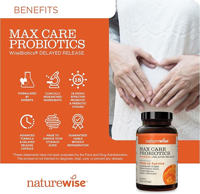 NatureWise [1] Max Probiotics 30 Billion CFU + Organic Prebiotic - 60 Capsules[2-Month Supply] + (Pack of 2) Marine Magnesium 300mg - Naturally Sourced Non-GMO - 90 Softgels[60-Day Supply]