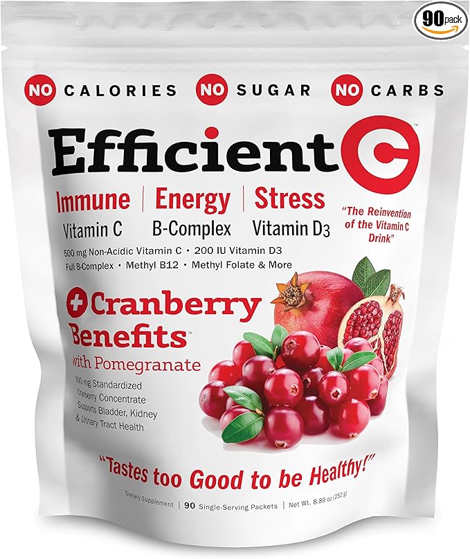 ANDREW LESSMAN Efficient C + Cranberry Benefits 90 Packets - Immune Energy Stress and Urinary Tract Support. Reinvention of The Vitamin C Drink. No Calories. No Sugar. No Carbs. Easy to Mix.