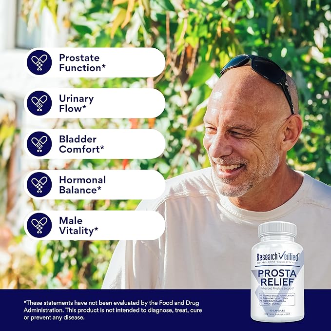 Research Verified Prosta Relief - Saw Palmetto and Bioperine - Prostate Health Bladder &amp Urinary Health Drive and Performance - Pure Natural 90 Capsules (Pack of 1)