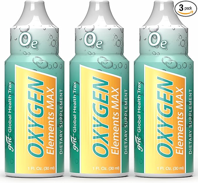 GHT Oxygen Elements Max Liquid Oxygen Drops in 1 Ounce Bottle Portable Supplement - Bolster Endurance and Stamina Cleanse Cells (3 Pack)