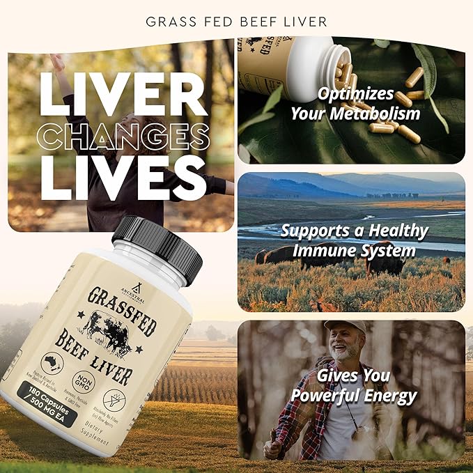 Ancestral Supplements Grass Fed Beef Liver Capsules Supports Energy Production Cleansing Digestion Immunity and Body Wellness Non GMO Freeze Dried Liver Support 180 Capsules Bottle (3 Pack)
