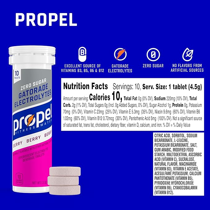 Propel Fitness Water Tablets Berry 10 Count Tube (Pack of 8)