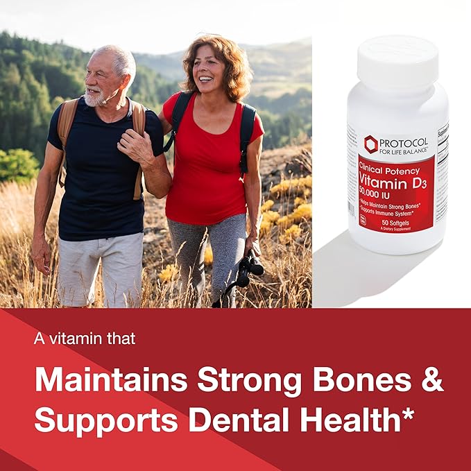 Protocol Vitamin D3 50000 IU - Immune Support Healthy Bones and Teeth - 50 Softgels