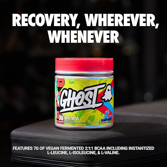 GHOST BCAA Powder Amino Acids Supplement Blue Raspberry - 30 Servings - Sugar-Free Intra Post &amp Pre Workout Amino Powder &amp Recovery Drink 7G BCAA