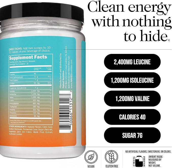 NAKED Mango EAAs Amino Acids Powder Vegan Essential Amino Acids Instantized All Natural EAA Powder Supplement 1.1LB - 26 Servings