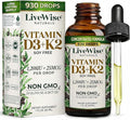 Live Wise Naturals Vitamin D3 K2 Drops for Adults - 930 Drops Ultra Concentrated Formulation Fast Absorption 1208 IU Vitamin D3 25 MCG (MK-7) - Micro-Dosing Dropper for Calcium &amp Bone Support
