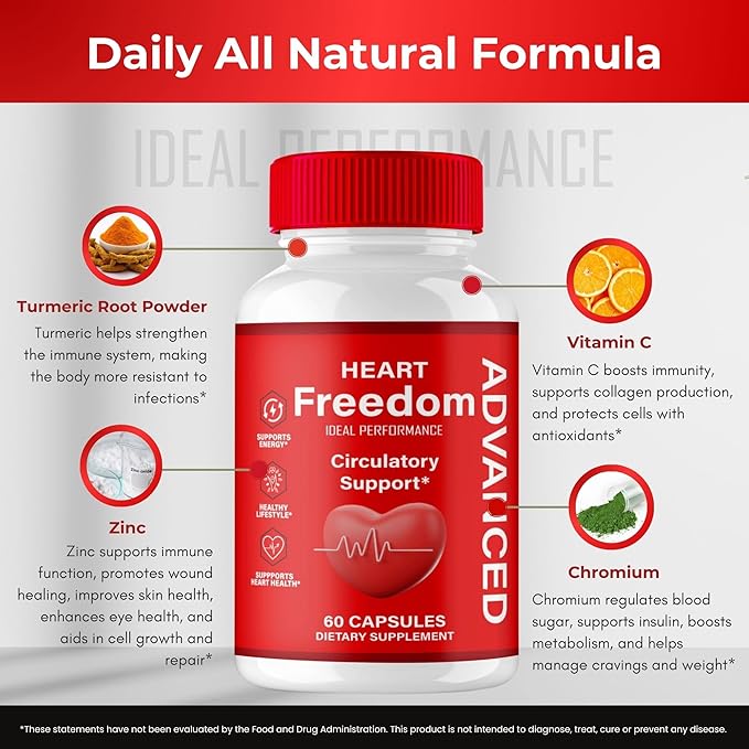 Heart Freedom Capsules Official HeartFreedom Pills - Energy and Health Maximum Strength Heart Freedom Circulation Support Capsules All Natural Glyco Optimizer Premium Formula Reviews (60 Capsules)