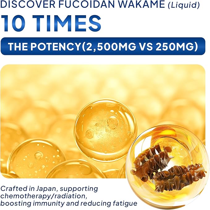 FINE JAPAN Fucoidan Plus Drink – Premium Brown Seaweed Supplement with Seaweed Extract Agaricus Mushroom &amp Coix Seed – 10 Bottles (50ml Each)